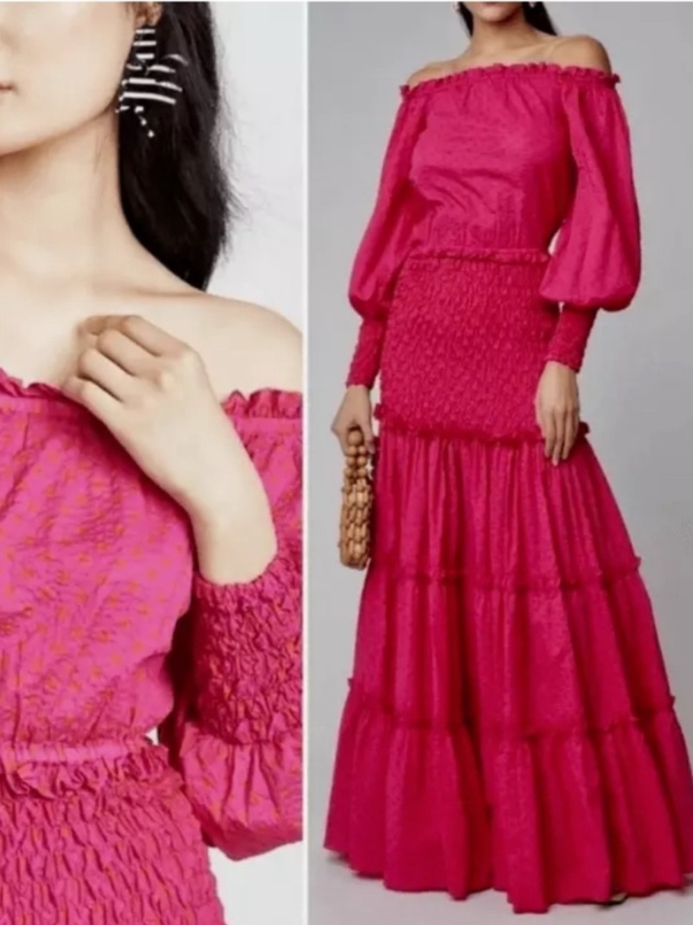 Alexis Fuchsia Off-Shoulder Polka Dot Maxi Dress - Picture 7 of 11